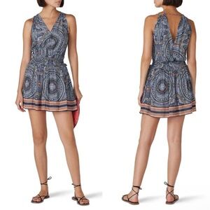 Ramy Brook! Printed Paisley Dorothy Mini Dress Smocked Elastic Waist Retail $395